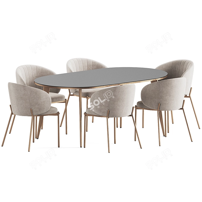 Elegant Velvet Dining Set 3D model image 2