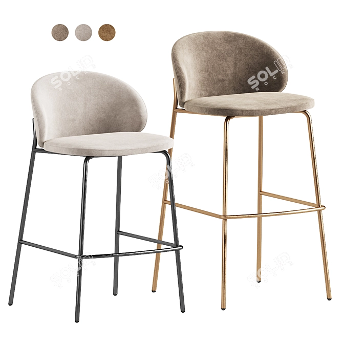 Luxury Velvet Upholstered Princeton Stool 3D model image 1