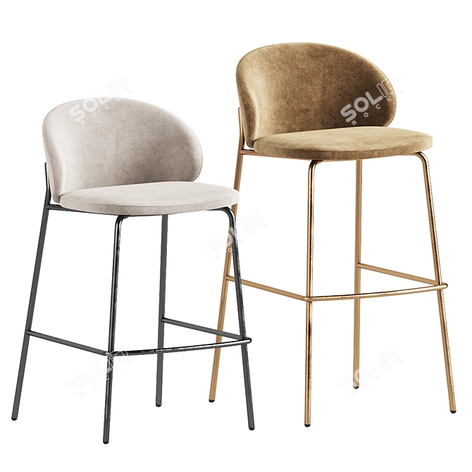 Luxury Velvet Upholstered Princeton Stool 3D model image 2