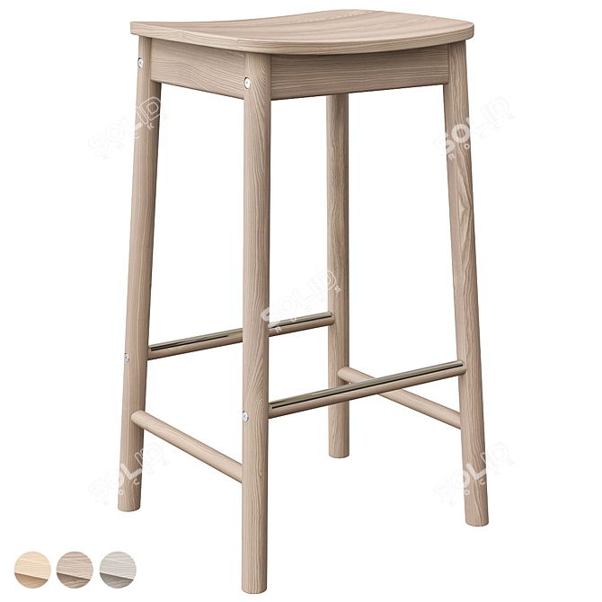 Modern Birch Bar Stool 3D model image 2