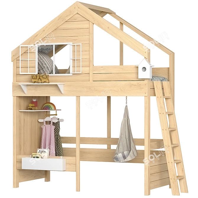 Modern Eco-Style Loft Bed 3D model image 1