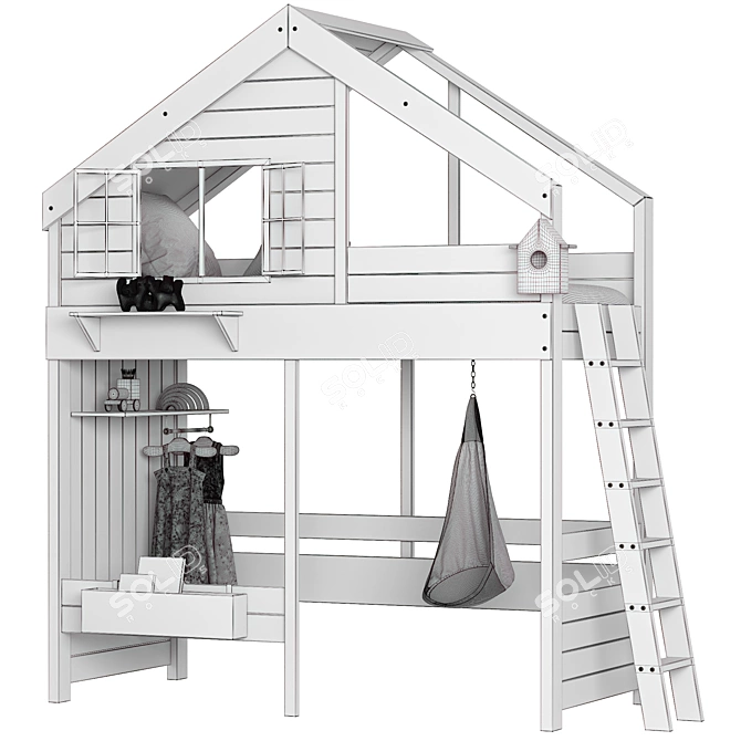 Modern Eco-Style Loft Bed 3D model image 6