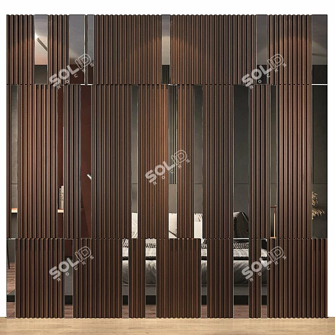 Modern Wood Panel Mirror Set 3D model image 1