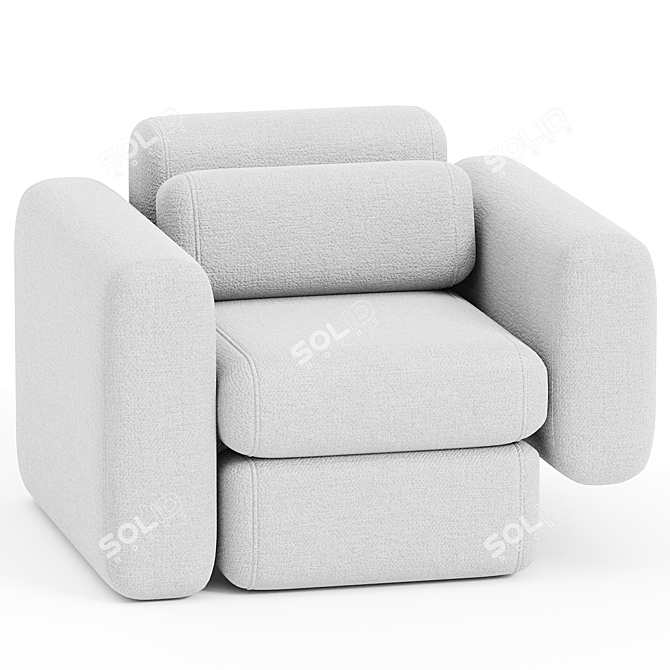 Elegant Asym Chair in Cream Boucle 3D model image 1