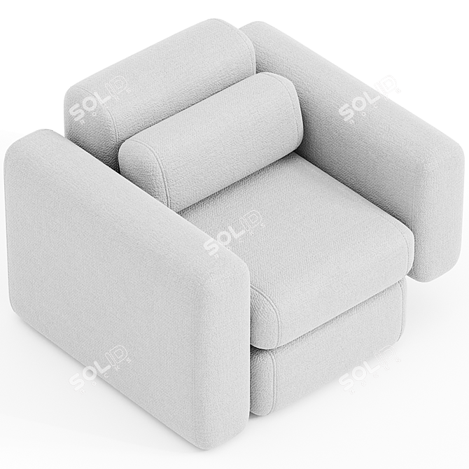 Elegant Asym Chair in Cream Boucle 3D model image 2