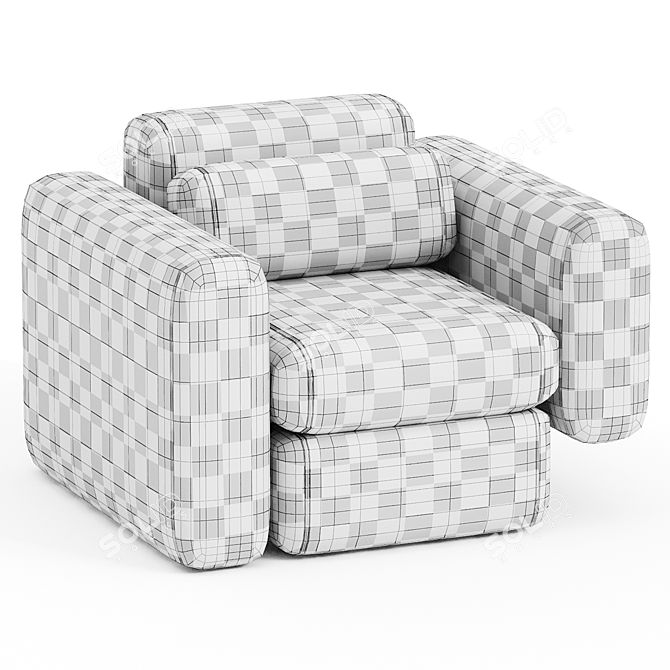 Elegant Asym Chair in Cream Boucle 3D model image 3