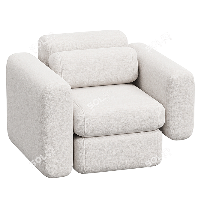 Elegant Asym Chair in Cream Boucle 3D model image 5