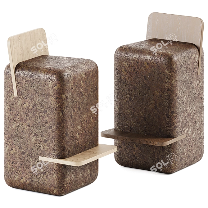  Sleek BlackCork Bar Stool 3D model image 1