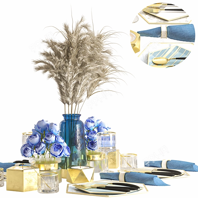 Luxury Gold Glass Dining Set 3D model image 3