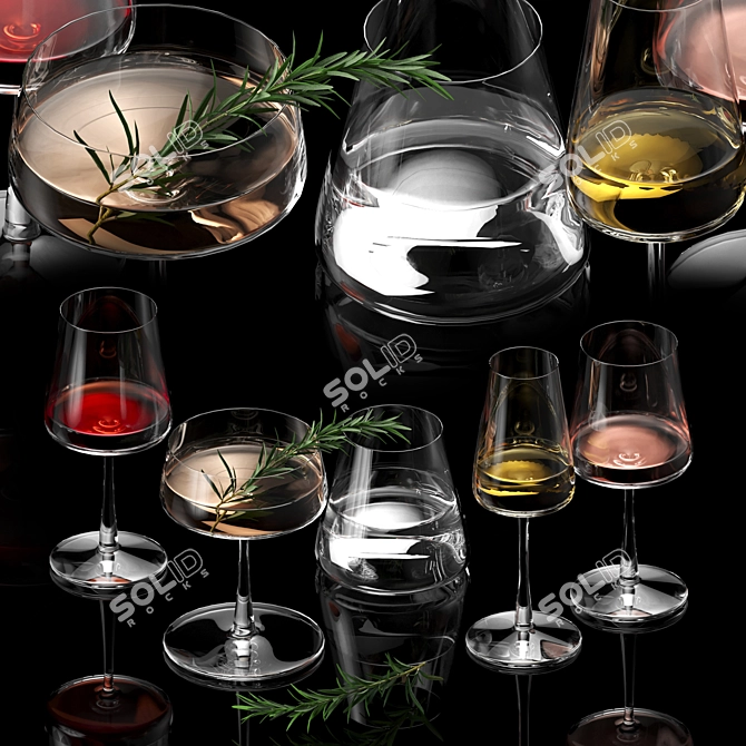 Elegant Horizon Crystal Glass Set 3D model image 1