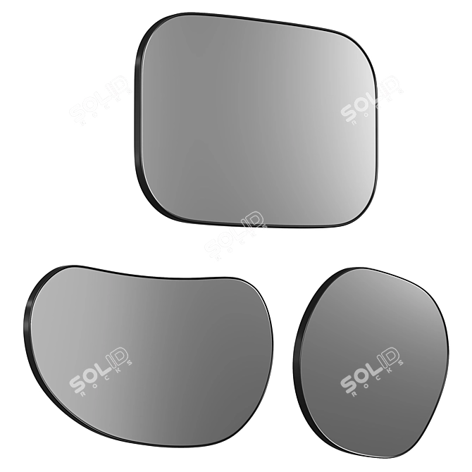 Sleek Matte Black Wall Mirror 3D model image 1