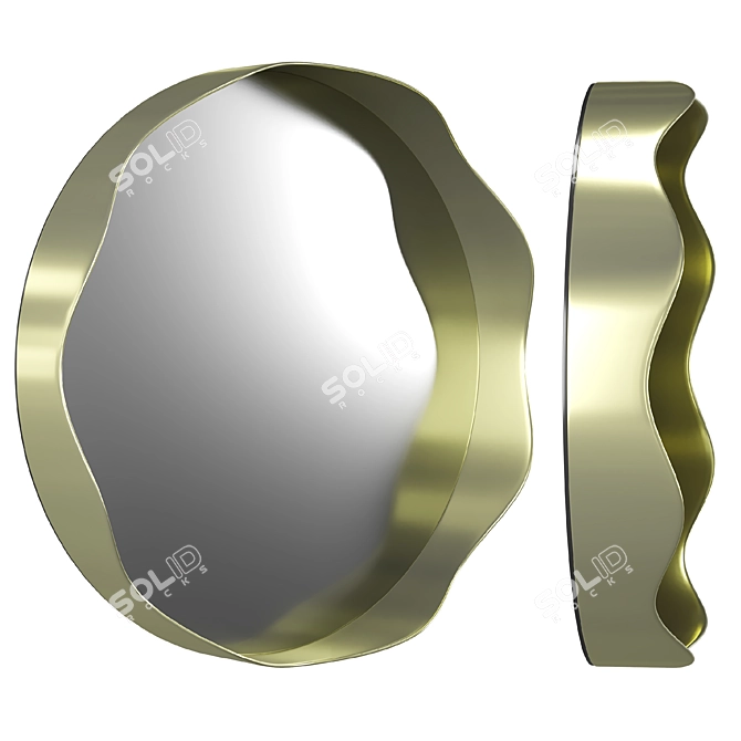 Champagne Brass Wavy Round Mirror 3D model image 1