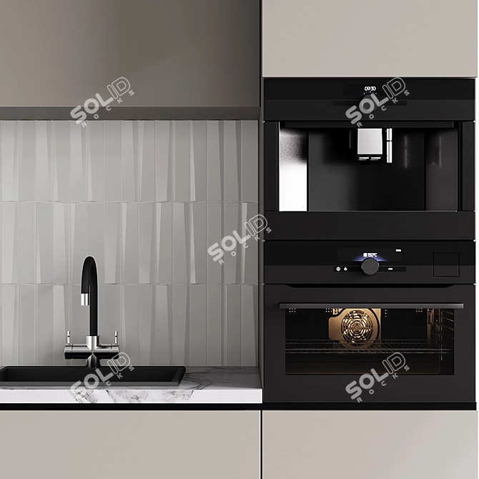 Beige Modern Kitchen Set 3D model image 3