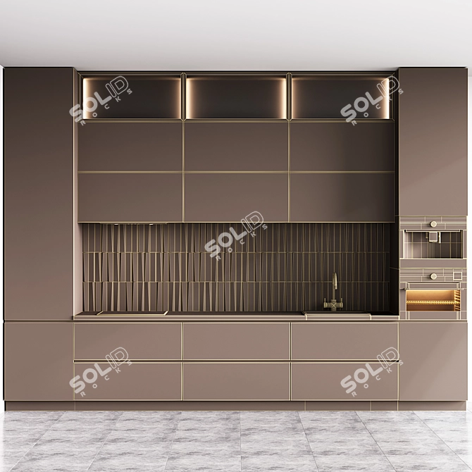 Beige Modern Kitchen Set 3D model image 5