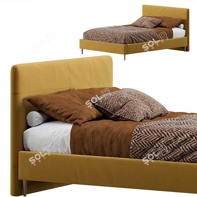 Luxury Mayton Velvet Yellow Bed 3D model image 5