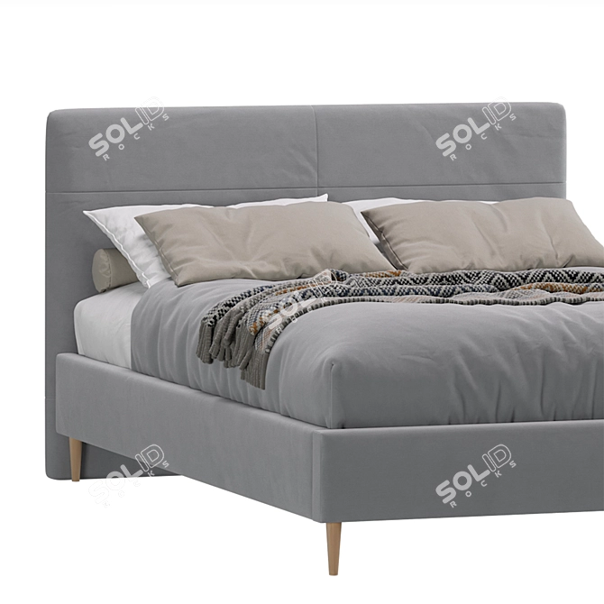 Luxury Mayton Velvet Yellow Bed 3D model image 6