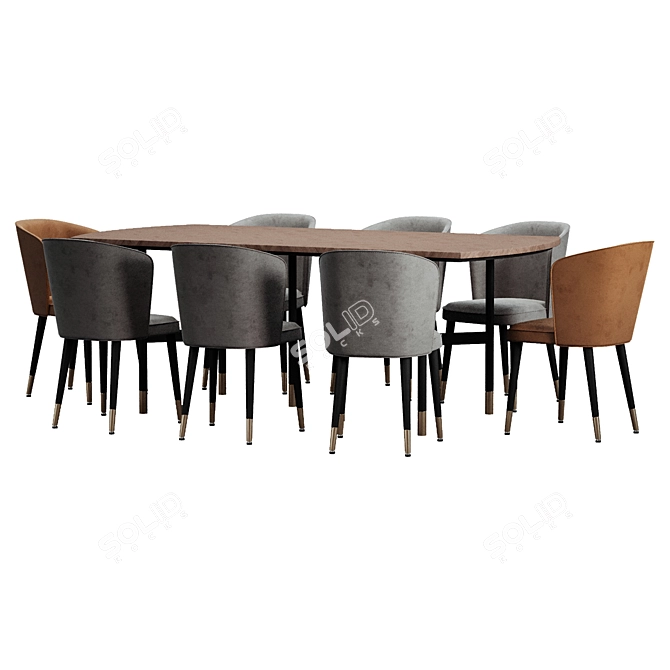 Dorian Fabric Wood Dining Set 3D model image 2