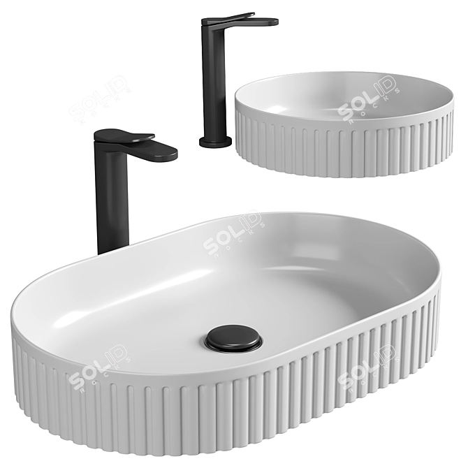  Fluted Ceramic Counter Basin 3D model image 1