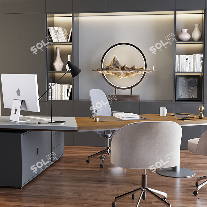 Executive Red Office Desk Set 3D model image 2