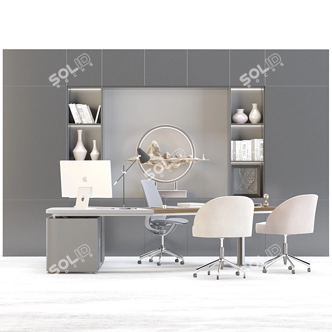 Executive Red Office Desk Set 3D model image 4