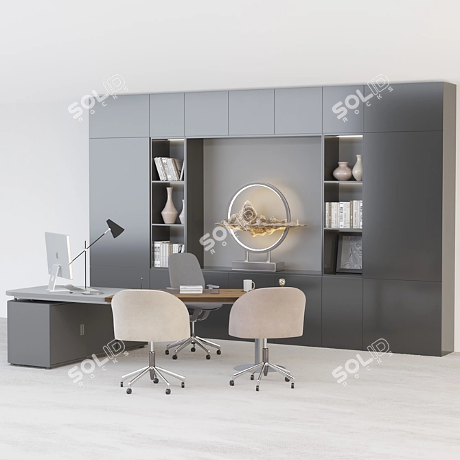 Executive Red Office Desk Set 3D model image 5