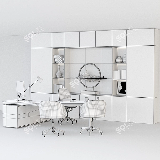 Executive Red Office Desk Set 3D model image 7