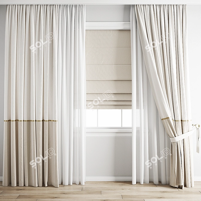 Polygonal High Quality Curtain Model 3D model image 1