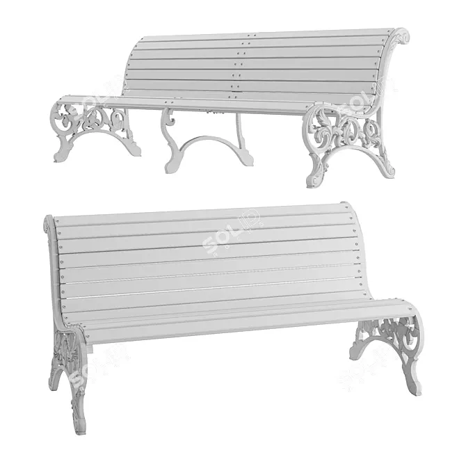 City Bench with Ornamental Details 3D model image 6