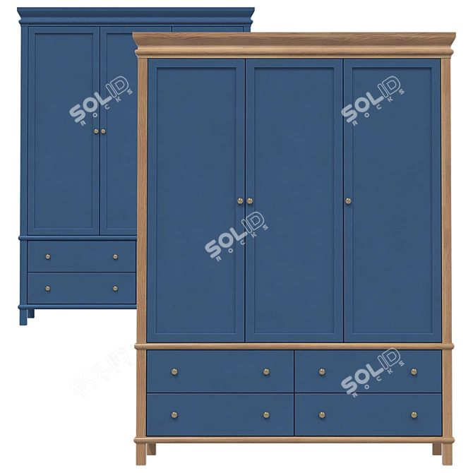 Jules Verne Three-Door Birch and Ash Wardrobe 3D model image 3