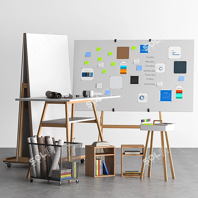 Creative Workspace Whiteboard Set 3D model image 1