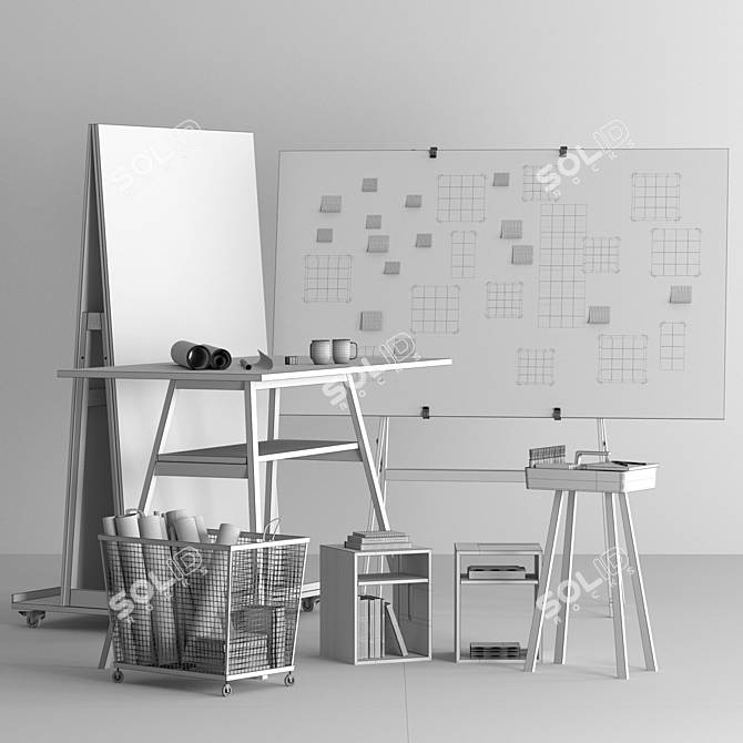 Creative Workspace Whiteboard Set 3D model image 4