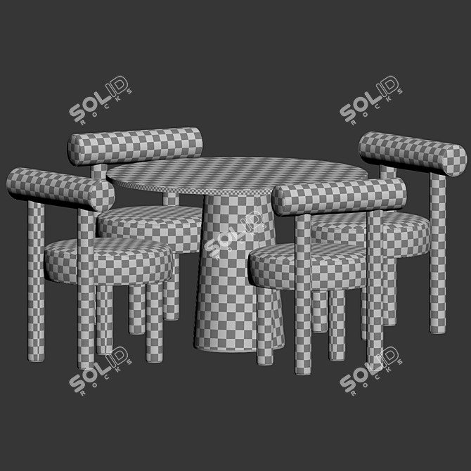 Modern Wood Dining Set Scandinavian 3D model image 2