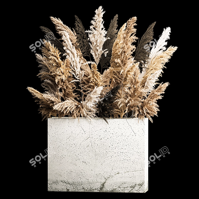 Pampas Grass Concrete Vase Bouquet 3D model image 1