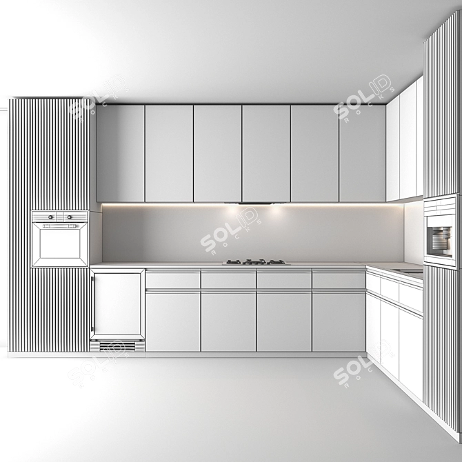 Modern Corner Kitchen Set with Appliances 3D model image 5