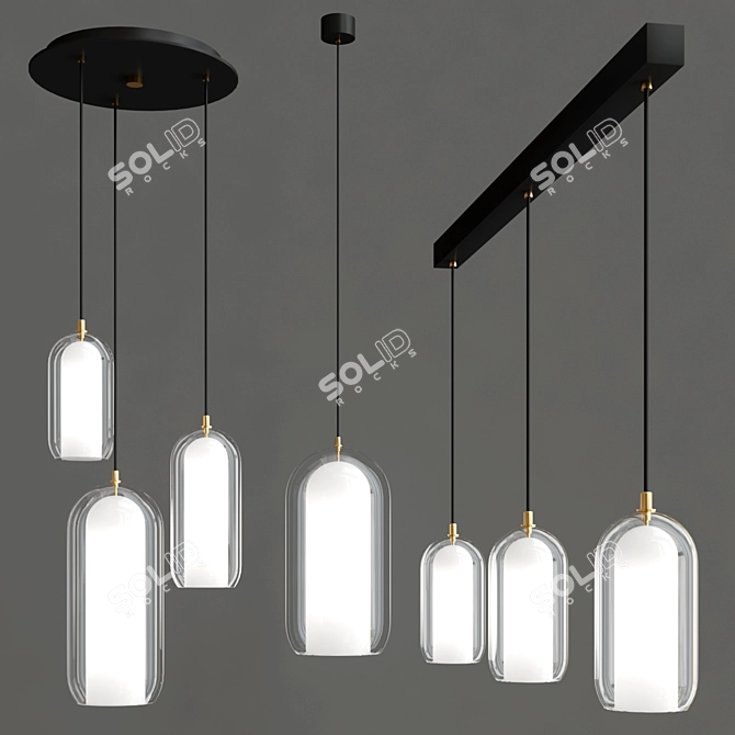 Modern Blown Glass Pendant Lamp 3D model image 2