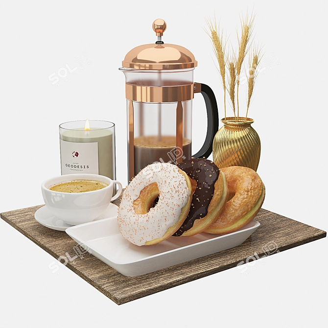 Vintage Brunch Set with Donuts 3D model image 1