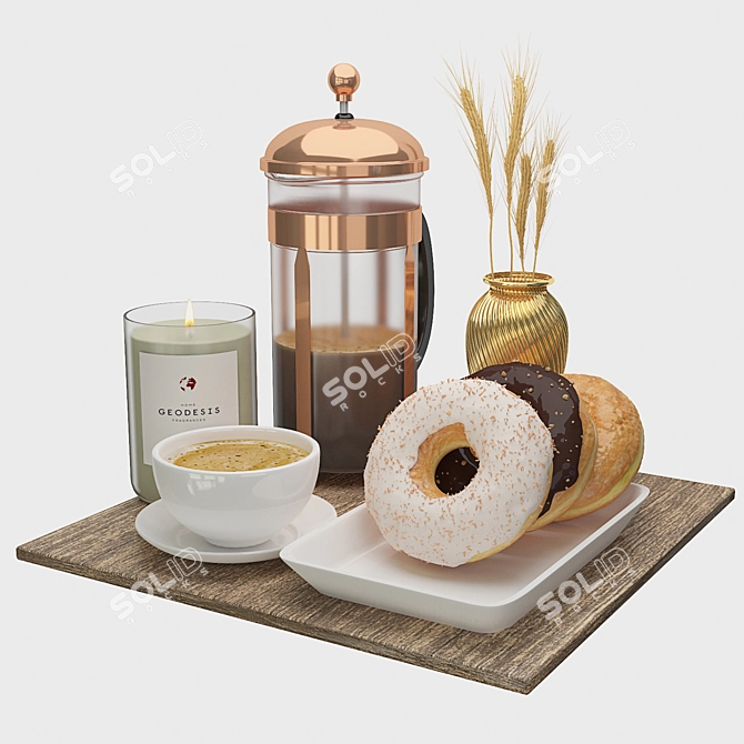 Vintage Brunch Set with Donuts 3D model image 2