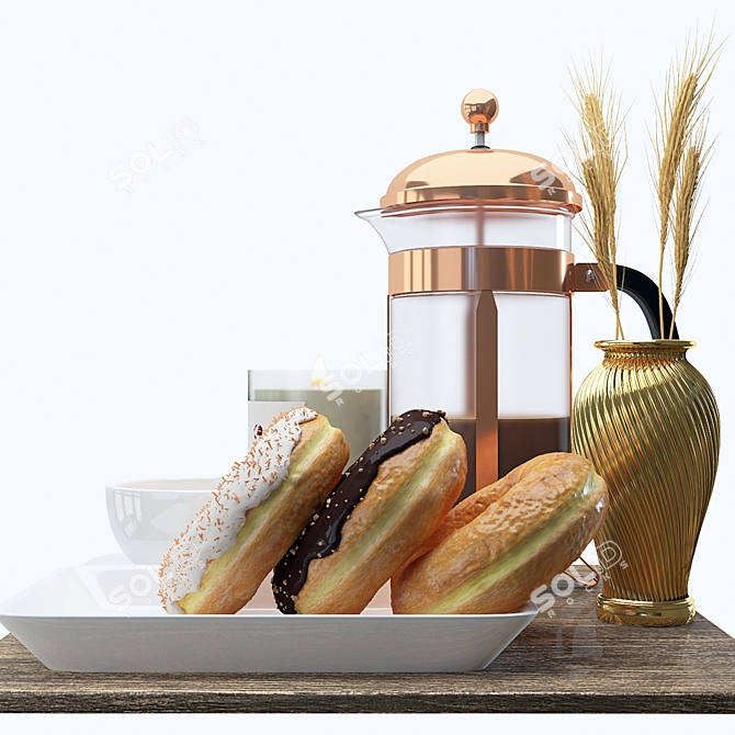 Vintage Brunch Set with Donuts 3D model image 4