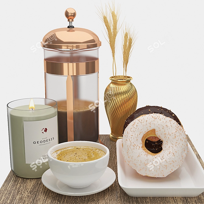 Vintage Brunch Set with Donuts 3D model image 5