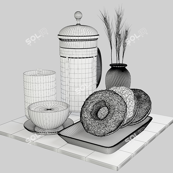 Vintage Brunch Set with Donuts 3D model image 7