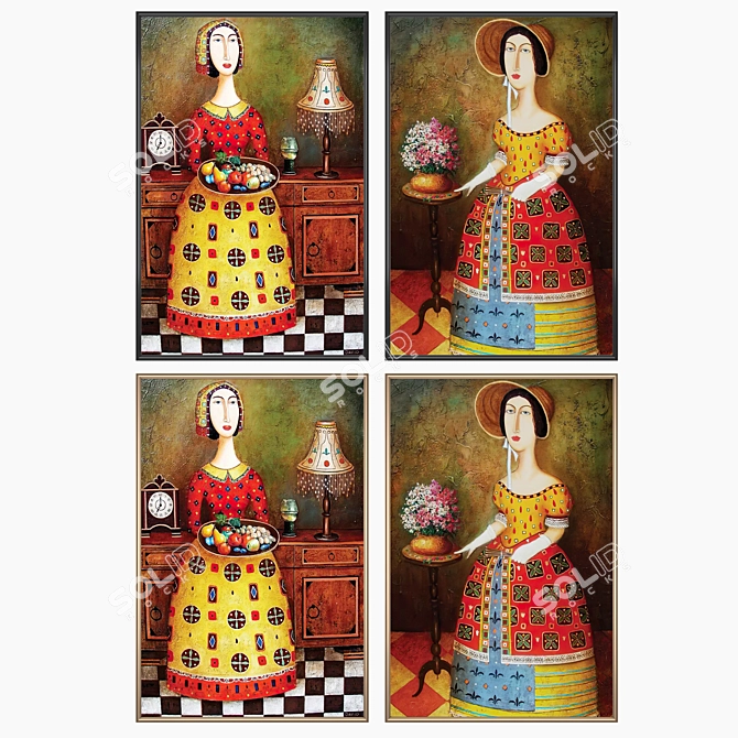 Wall Art Set with Frame Options 3D model image 2