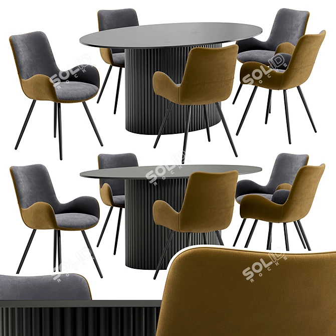 Modern Dining Chairs Set with Table 3D model image 1