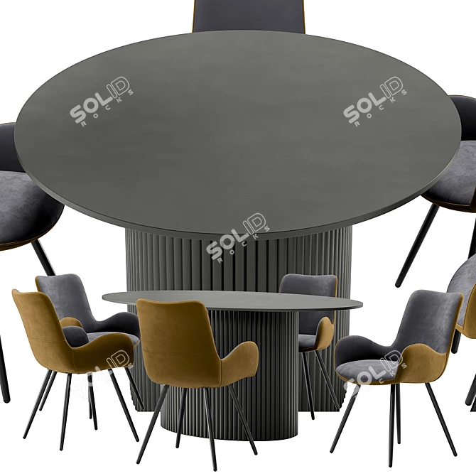 Modern Dining Chairs Set with Table 3D model image 2