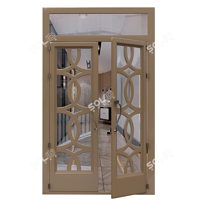 French Vintage Style Double Doors 3D model image 2