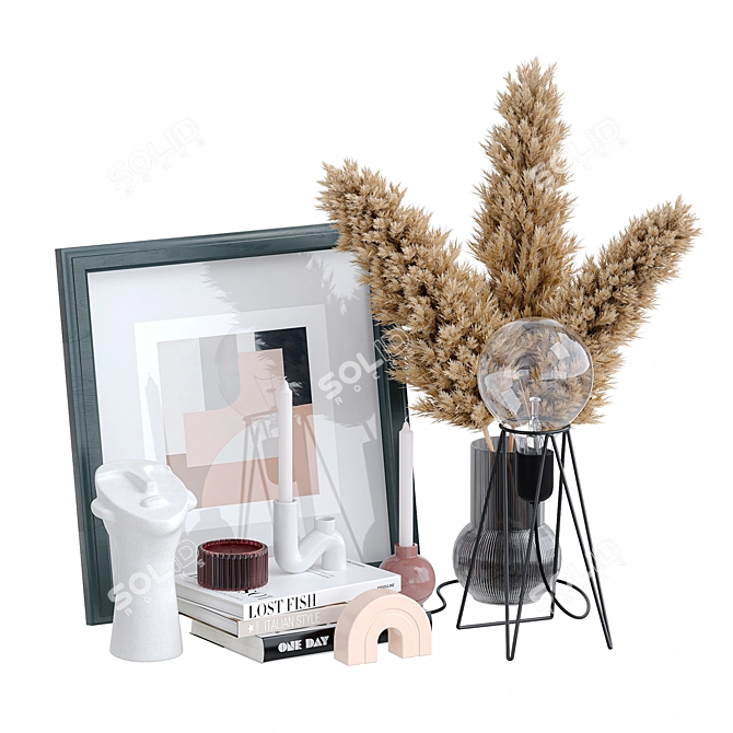 Pampas Grass Decor Set 3D model image 1