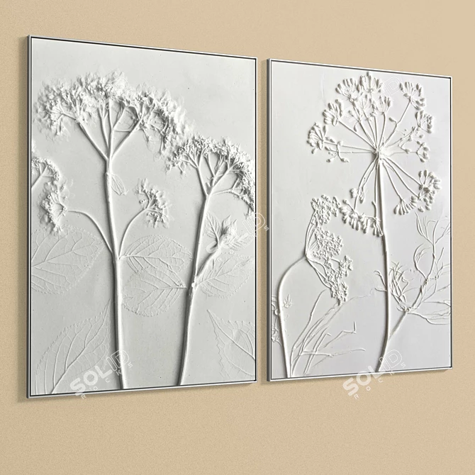 Plaster Dual Photo Frame Set 3D model image 5