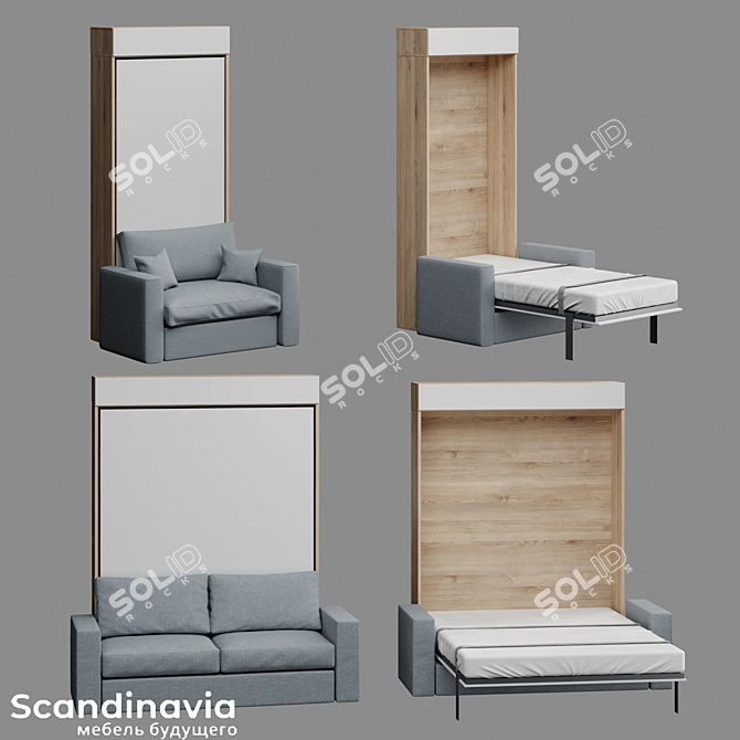 Title: Scandi S Transforming Bed Wardrobes 3D model image 1