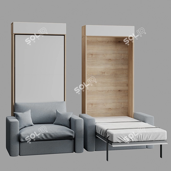 Title: Scandi S Transforming Bed Wardrobes 3D model image 7