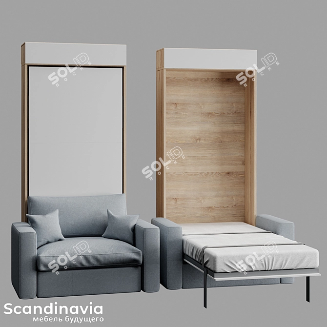 Title: Scandi S Transforming Bed Wardrobes 3D model image 8