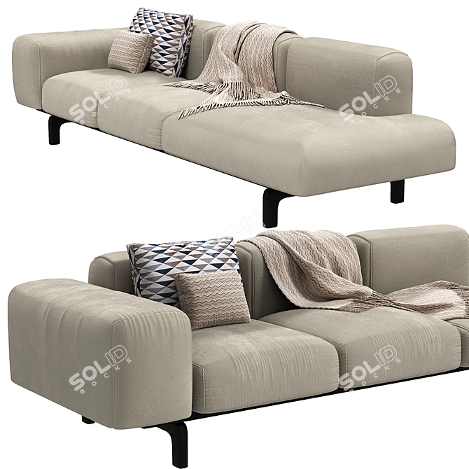 Luxury Largo Velvet Modular Sofa 3D model image 2